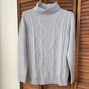 Gray Cable Knit Turtleneck Sweater